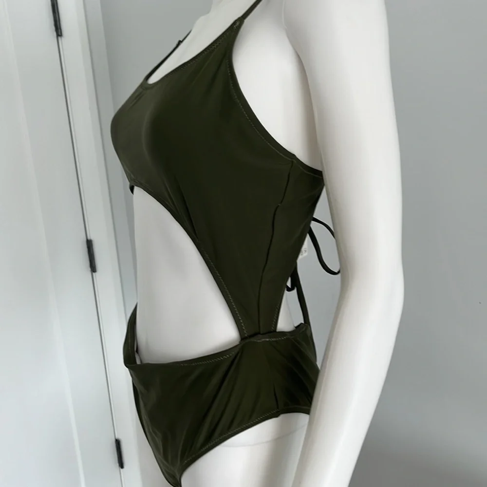 Feager open cut out one piece bathing‎ suit olive green